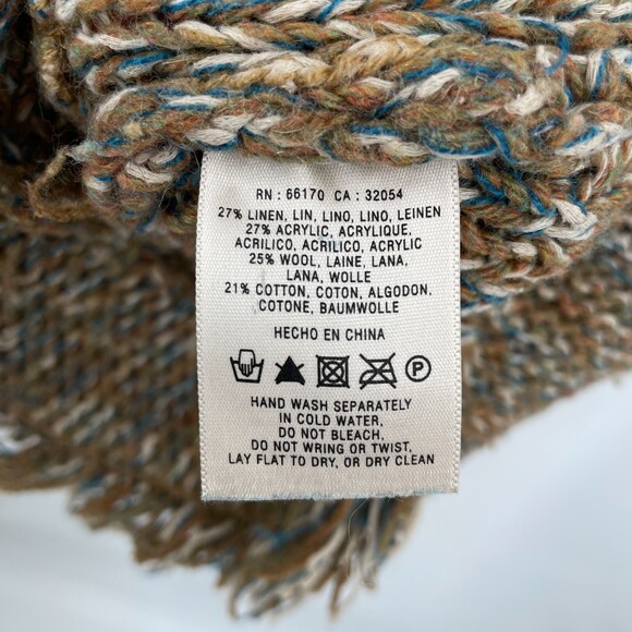 SPARROW ANTHROPOLOGIE Loose Knit Fringe Open Cardigan Brown Green Size M - Picture 9 of 9